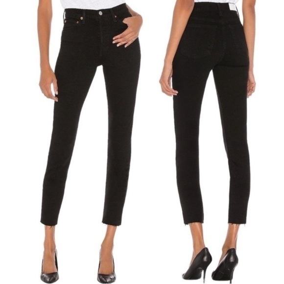 Re/Done Levi’s Comfort Stretch High Rise Ankle Crop In Black Size 27